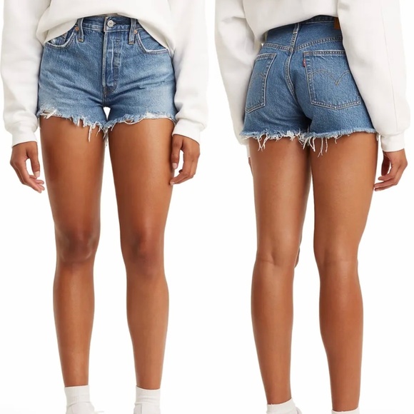 EUC Levi's [501] High-Rise Denim Cutoff Blue Jean Shorts + Button Fly | 30 · 10 - Picture 14 of 15